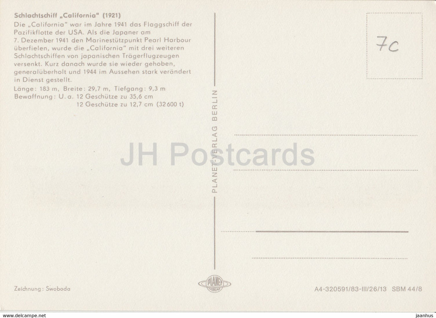 Schlachtschiff California 1921 - Warship - Historische Schiffe - Historical Ships - DDR Germany - used