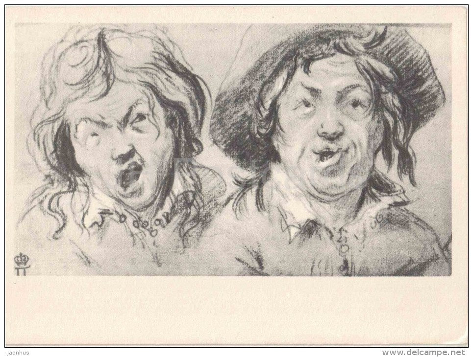 drawing by Jacob Jordaens - Two Peasants - flemish art - unused - JH Postcards