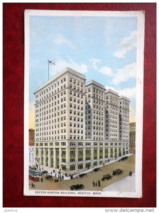 Dexter Horton Building , Seattle , Washington - streetcar - tram - cars - sent to Estonia in 1924 - USA - used - JH Postcards
