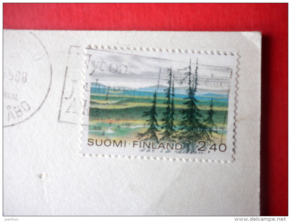 Christmas Greeting Card - donkey - hare - children - 11-497 - Finland - sent from Finland to Estonia USSR 1988 - JH Postcards