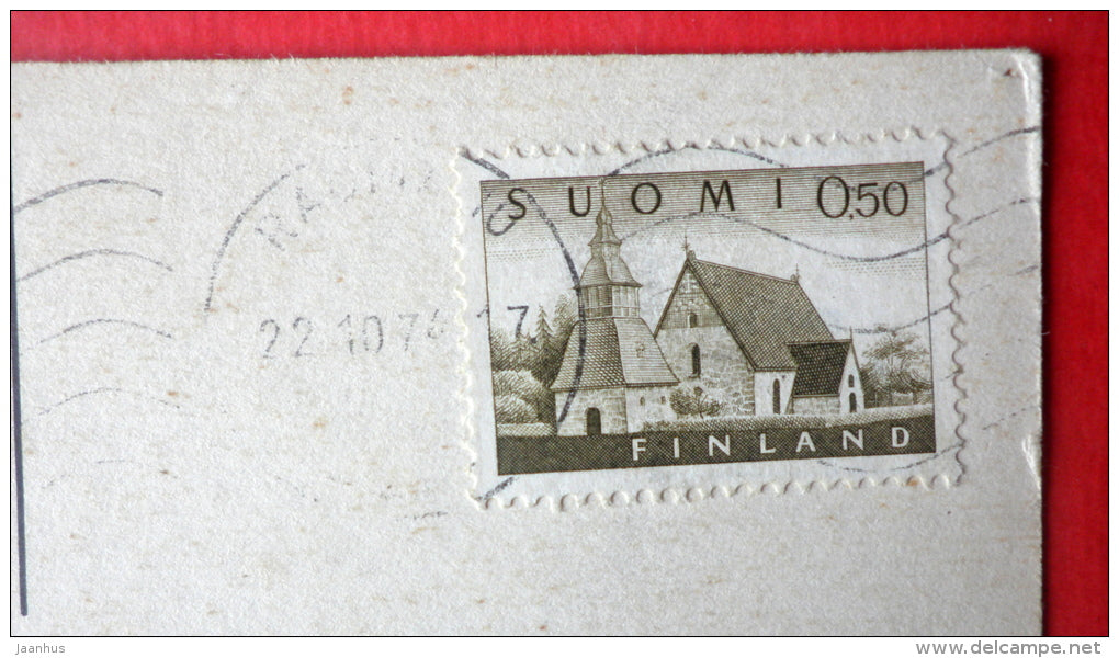 illustration by Perez Fajardo - girl and boy - rose - Holland - sent from Finland Rauma to Estonia USSR 1974 - JH Postcards