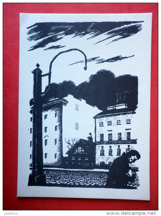 illustration by M. Dobuzhinski - man - street - White Nights by F. Dostoyevsky - 1971 - USSR Russia - unused - JH Postcards