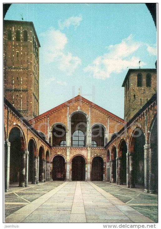 L´atrio a Portico e la Facciata - Basilica di S. Ambrogio - Milano - Lombardia - Italia - Italy - used - JH Postcards