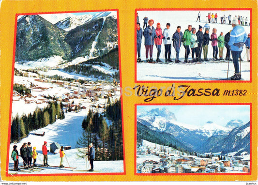 Vigo di Fassa 1382 m - Dolomiti - alpine skiing - multiview - 1975 - Italy - used - JH Postcards