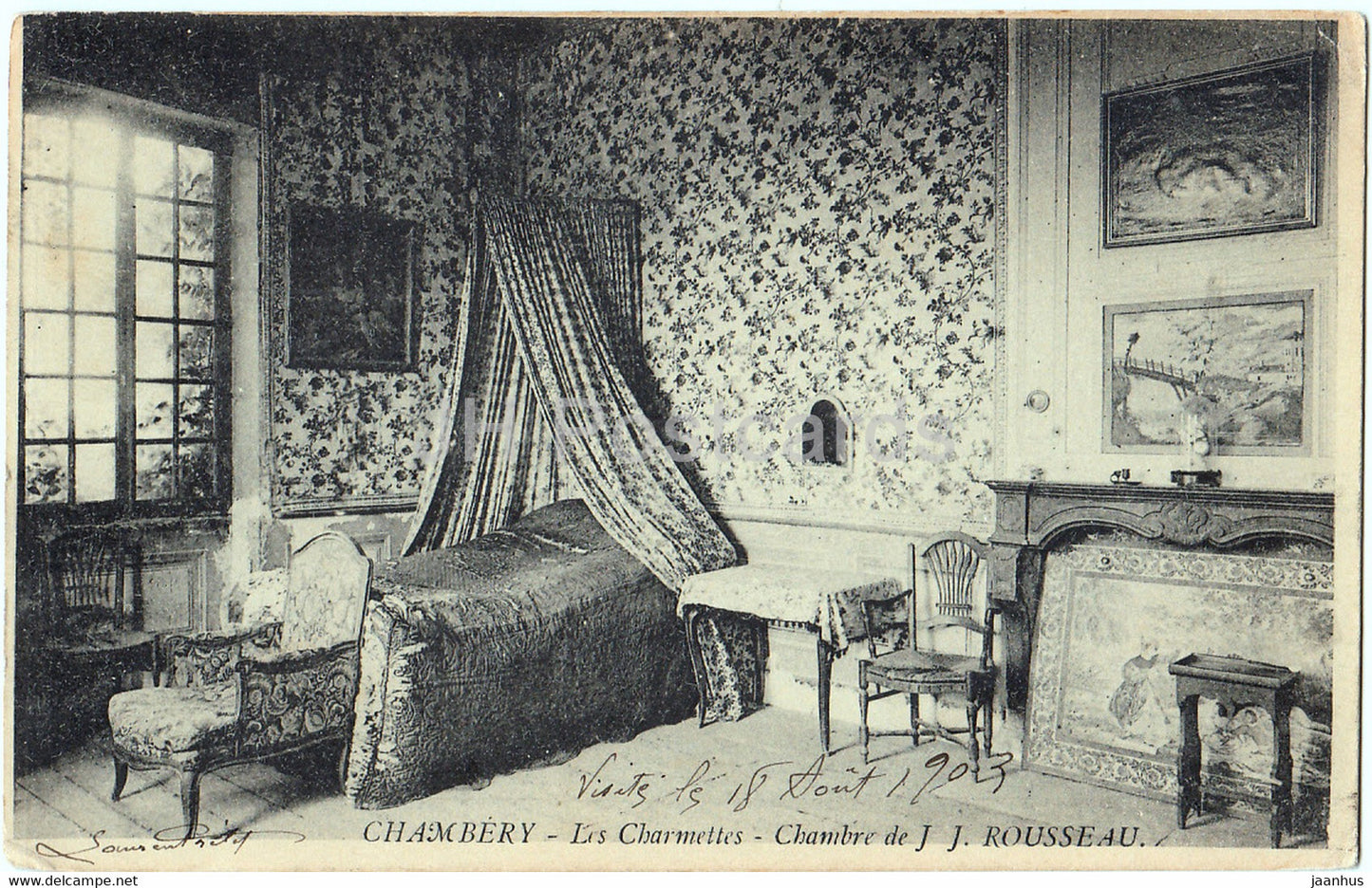 Chambery - Les Charmettes - Chambre de J J Rousseau - old postcard - 1903 - France - used - JH Postcards