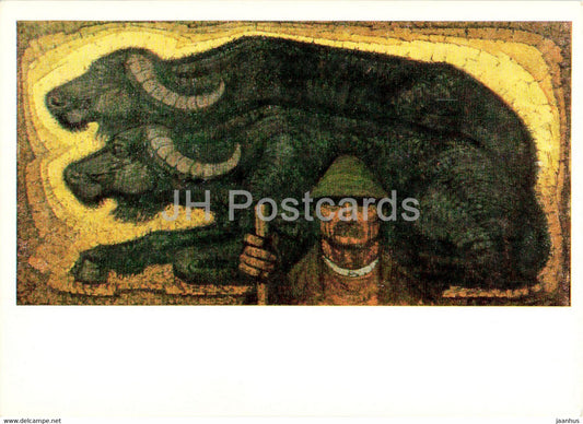 painting by Istvan Mozsi Szabo - Buffalo Driver - Hungarian Art - 1989 - Russia USSR - unused - JH Postcards