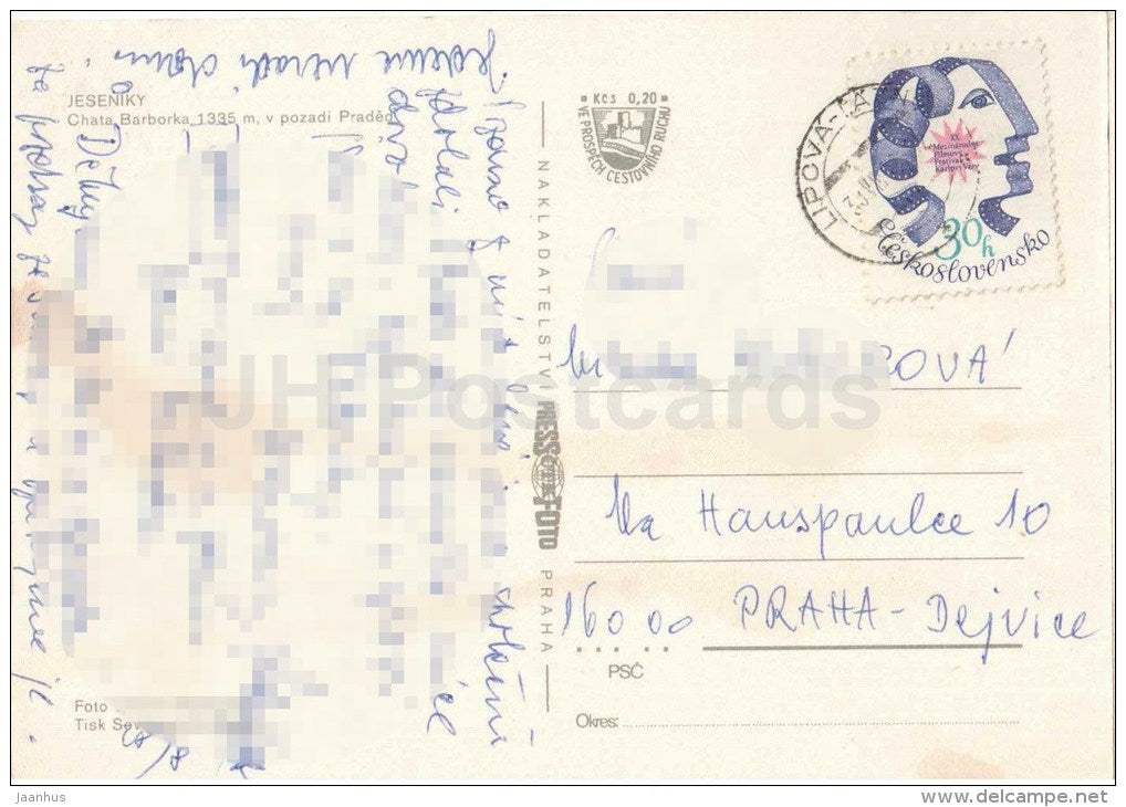Jeseniky - Barborka cottage - Praded - mountain - Czechoslovakia - Czech - used 1972 - JH Postcards