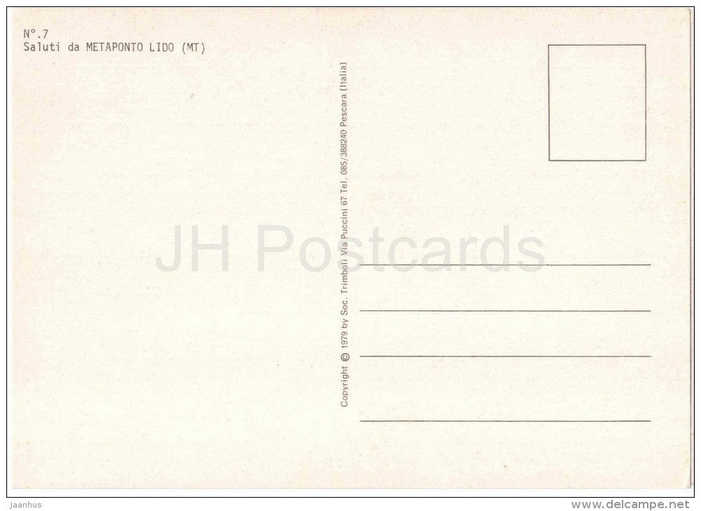 Saluto da Metaponto Lido - Basilicata - No. 7 - Italia - Italy - unused - JH Postcards