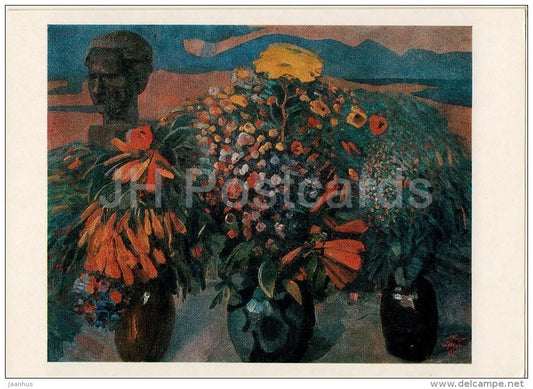 painting by M. Saryan - Still Life with Buste , 1962 - flowers - Armenian art - 1985 - Russia USSR - unused - JH Postcards