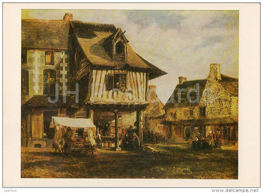 painting by Theodore Rousseau - Market Place in Normandy , 1830s - French art - Russia USSR - 1980 - unused - JH Postcards