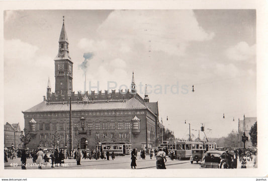 Copenhagen - Kobenhavn - Raadhuset - Town Hall - tram - 439 - old postcard - 1937 - Denmark - used - JH Postcards