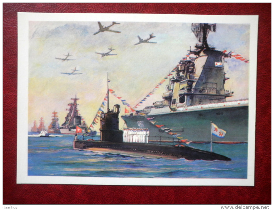 Naval review at Sevastopol - by P. Pavlinov - submarine - warship - soviet - 1973 - Russia USSR - unused - JH Postcards