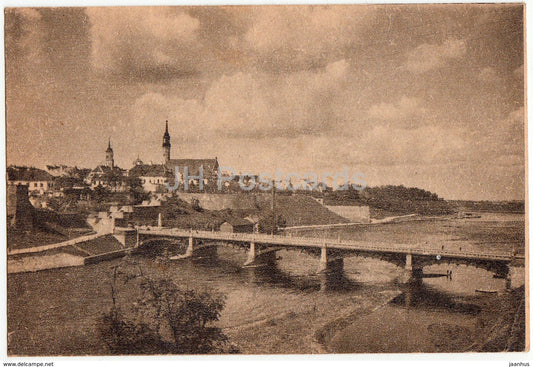 Narva view - bridge - river - old postcard - Estonia - used - JH Postcards