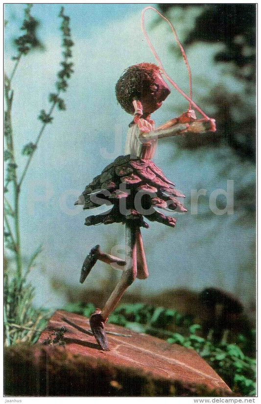 Spring - cone - Magic of the Woods - wooden figures - 1971 - Russia USSR - unused - JH Postcards