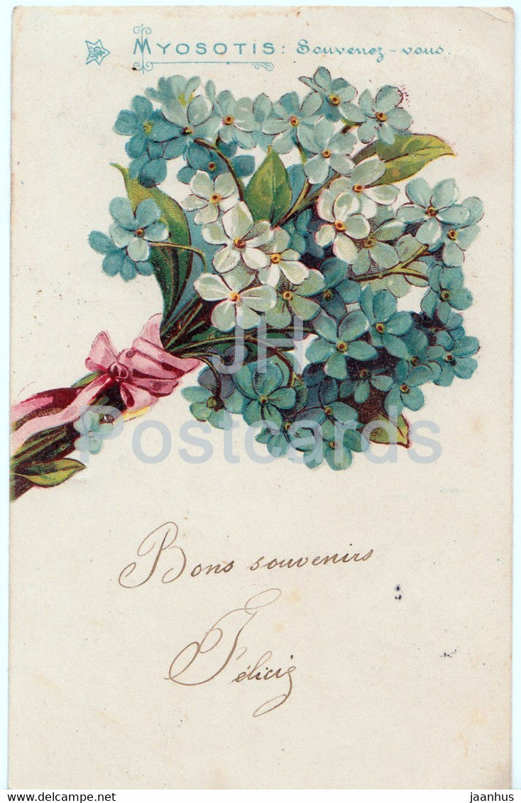 Blue Flowers - Myosotis Souvenez vous - illustration - old postcard - 1905 - France - used - JH Postcards