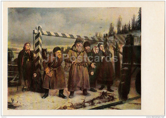 painting by V. Perov - Scene on the Railway , 1868 - Russian art - 1980 - Russia USSR - unused - JH Postcards