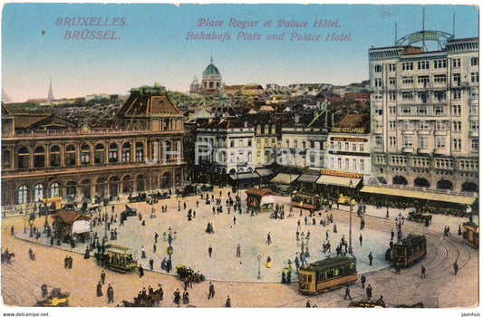 Bruxelles - Brussel - Place Rogier et Palace Hotel - tram Neusterlitz - Feldpost - old postcard - 1916 - Belgium - used - JH Postcards