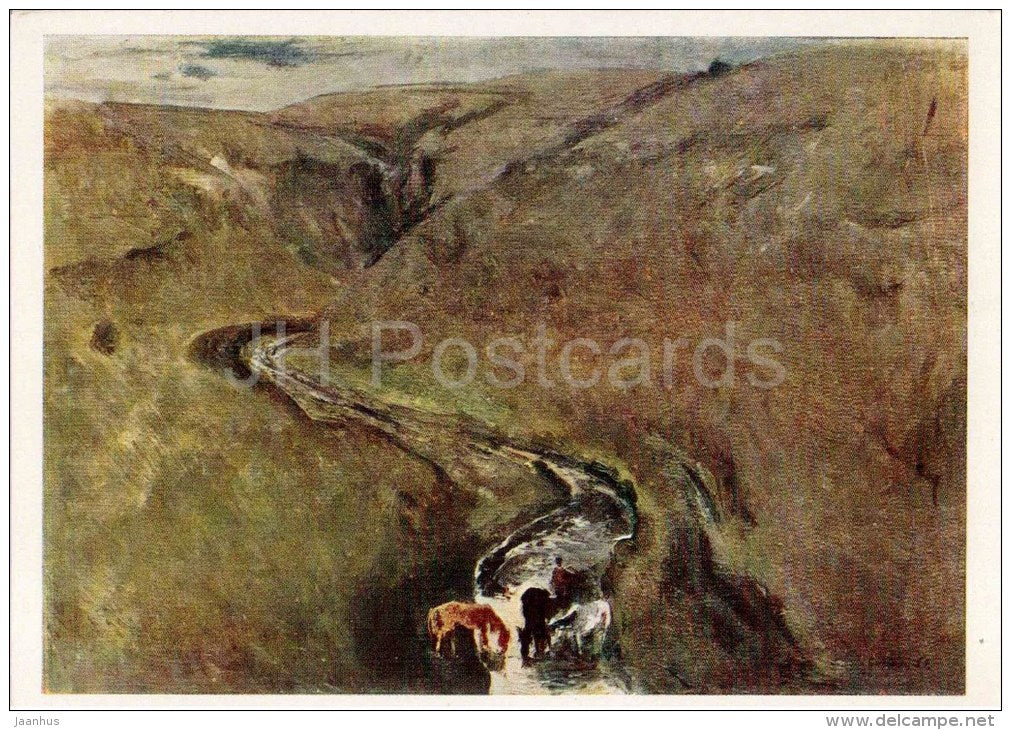 painting by E. Moiseenko - Gully , 1964 - horses - russian art - unused - JH Postcards