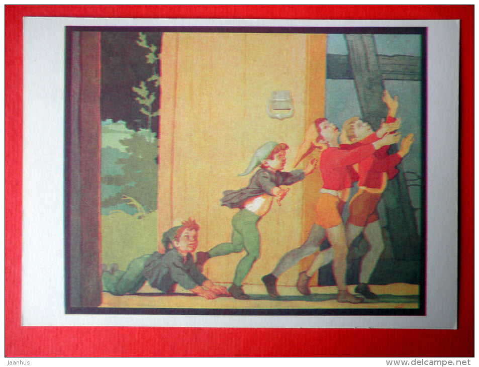 illustration by B. Dehterev - Children coming home - Little Tom Thumb by C. Perrault - 1979 - Russia USSR - unused - JH Postcards