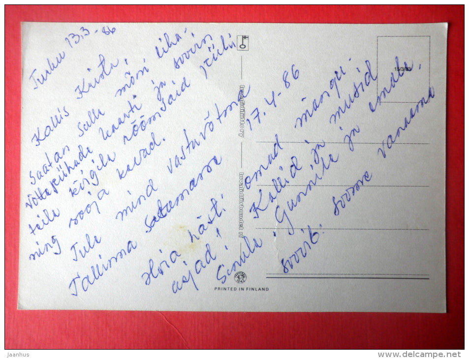 Easter Greeting Card by Jenny Nyström - I - eggs - chicken - cock - Finland - circulated in Finland 1986 - JH Postcards