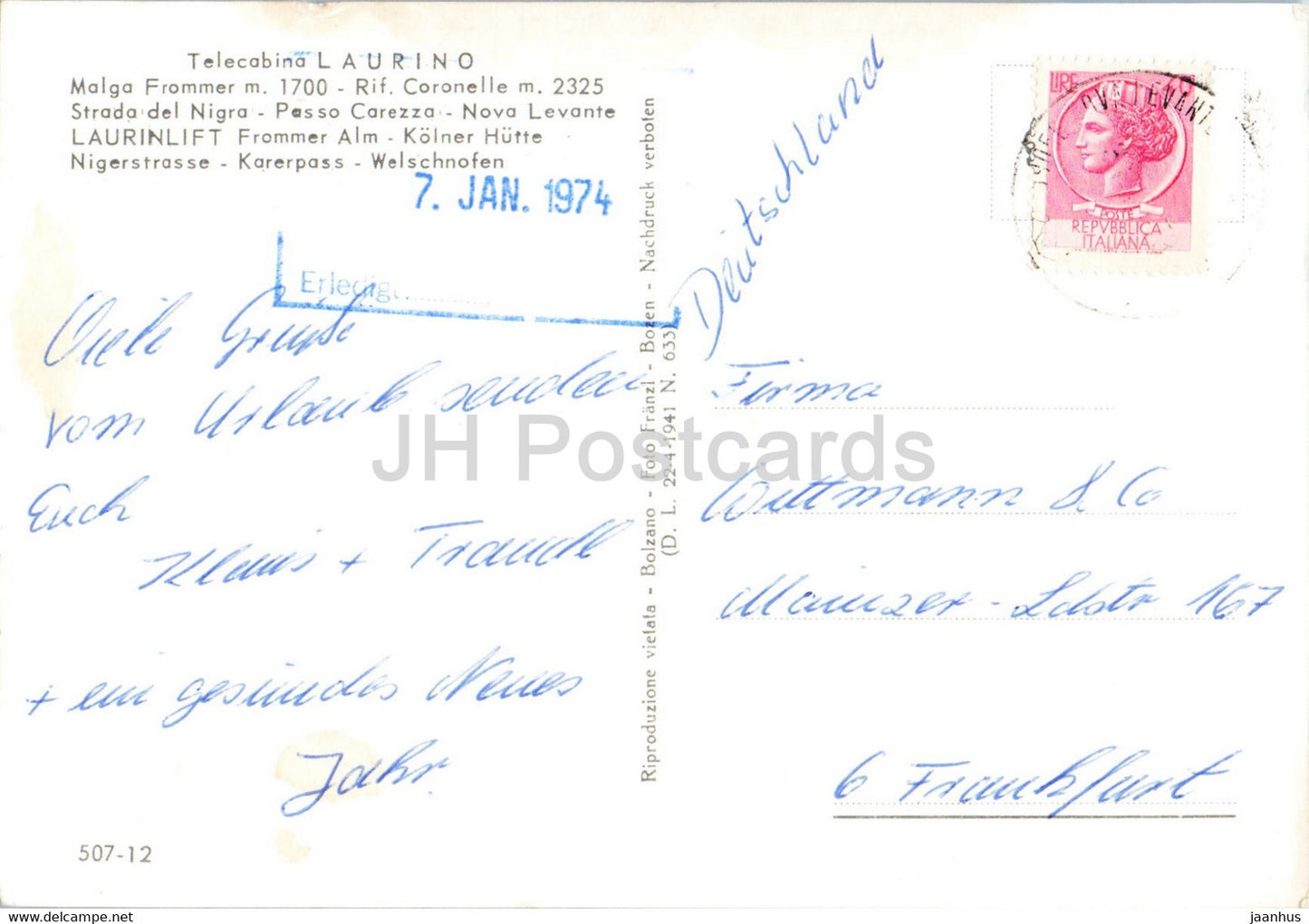 Telecabina Laurino - Malga Frommer - Rif Coronelle - Strada del Nigra - cable car - 1974 - Italy - used