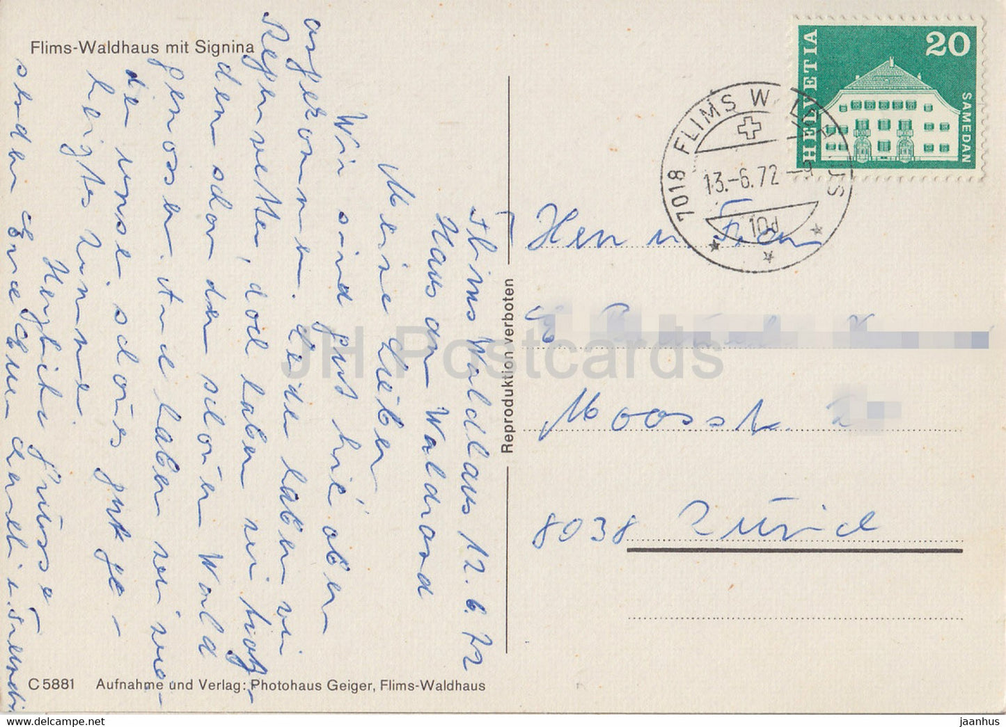 Flims Waldhaus mit Signina – 1972 – Schweiz – gebraucht