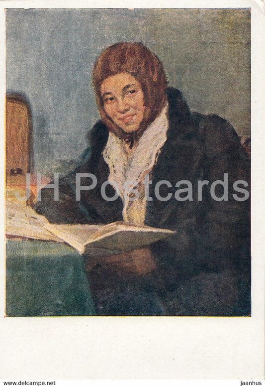 painting by S. Aleksandrov - Yakutian student girl - Yakutia Sakha Russian art - 1958 - Russia USSR - unused - JH Postcards