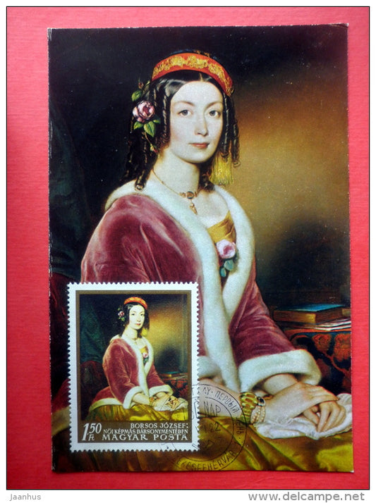 Maximum Card - painting by Borsos Jozsef , Portrait of a Woman in Velvet Shortcoat - 1967 - Hungary - unused - JH Postcards