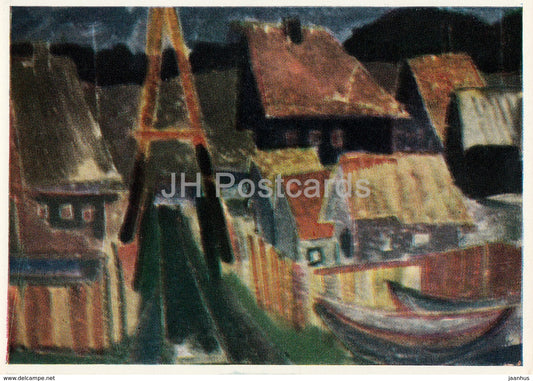 painting by P. Porutis - Village - In Karelia - art - 1971 - Russia USSR - unused - JH Postcards