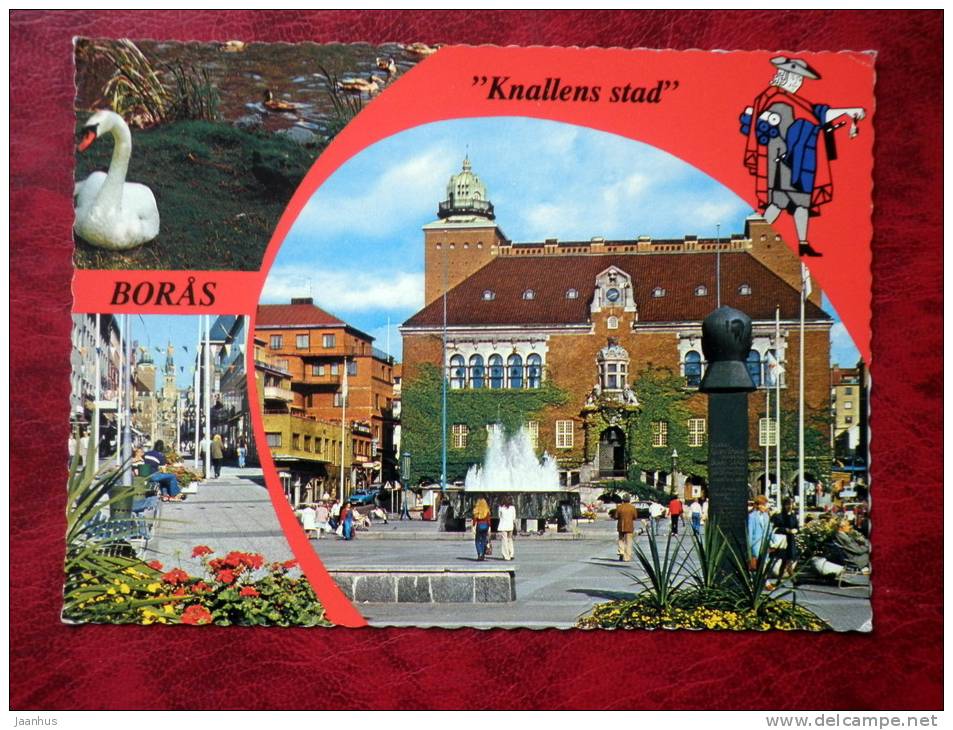 Boras - Knallens stadt - swan - multiview postcard - sent to Estonia 1978, stamped - Sweden - used - JH Postcards