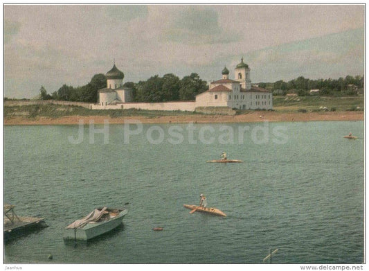 Mirozhsky Monastery - boat - Pskov - postal stationery - 1973 - Russia USSR - unused - JH Postcards
