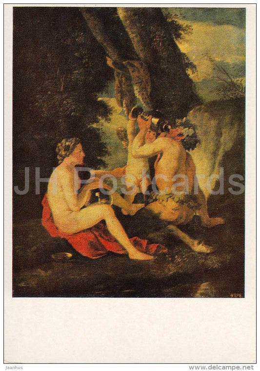 painting by Nicolas Poussin - Satyr and Nymph - naked - nude - French art - Russia USSR - 1985 - unused - JH Postcards