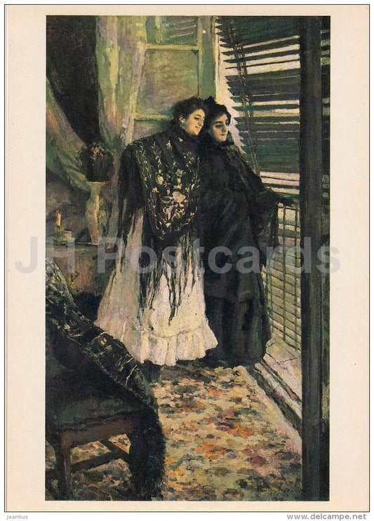 painting by P. Korovin - At the Balcony . Leonora and Imperio , 1886 - Russian Art - 1981 - Russia USSR - unused - JH Postcards