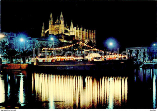 Palma de Mallorca - Motonave Carabela - Al fondo La Catedral - ship - cathedral - 1520 - 1978 - Spain - used - JH Postcards