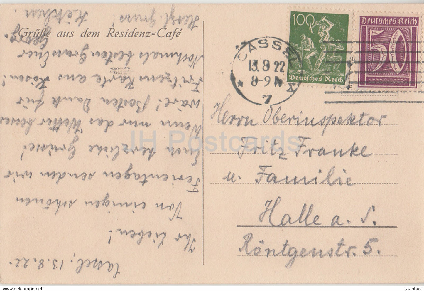 Wilhelmshohe - Vexierwasser - Grusse aus dem Residenz Cafe - old postcard - 1922 - Germany - used