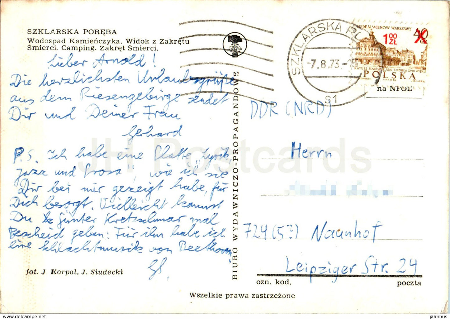 Szklarska Poreba - Wodospad Kamienczyka - Widok z Zakretu Smierci - camping - waterfall multiview - 1973 - Poland - used