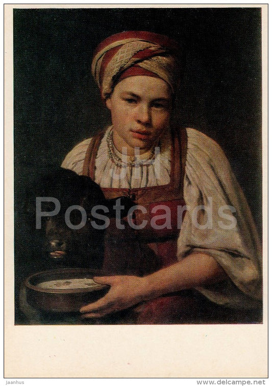 painting by A. Venetsianov - Peasant Girl with a Calf , 1829 - Russian art - 1977 - Russia USSR - unused - JH Postcards