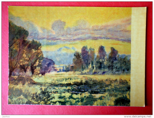painting by K. Ubans - Sunset in Autumn - latvian art - unused - JH Postcards