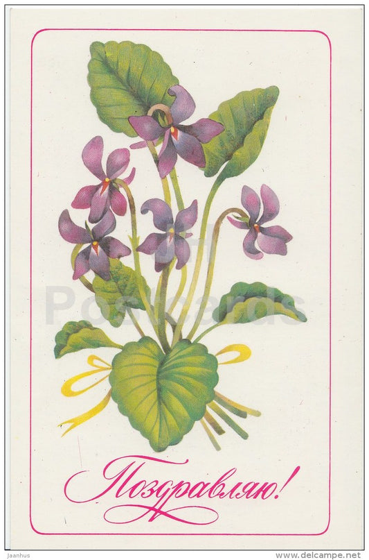 Birthday Greeting Card by M. Konstantinova - flowers - 1984 - Russia USSR - used - JH Postcards