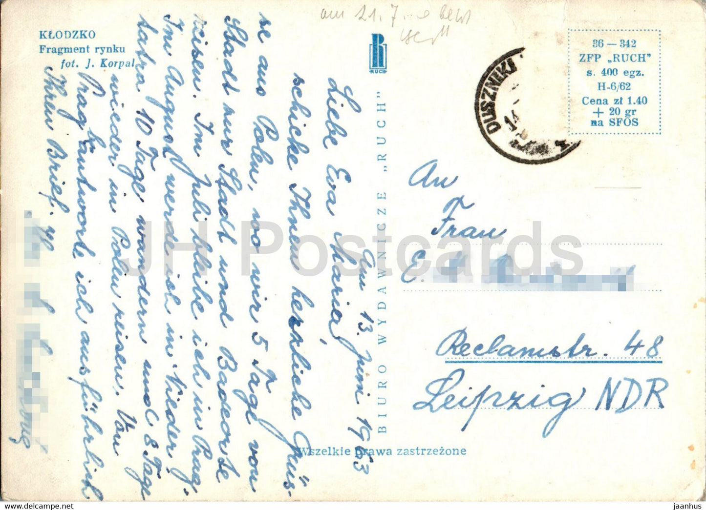 Klodzko - fragment rynku - part of market square - 1963 - Poland - used