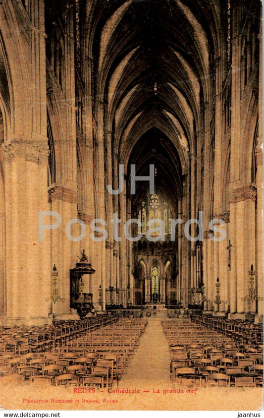 Reims - Cathedrale - La grande nef - cathedral - old postcard - France - unused - JH Postcards