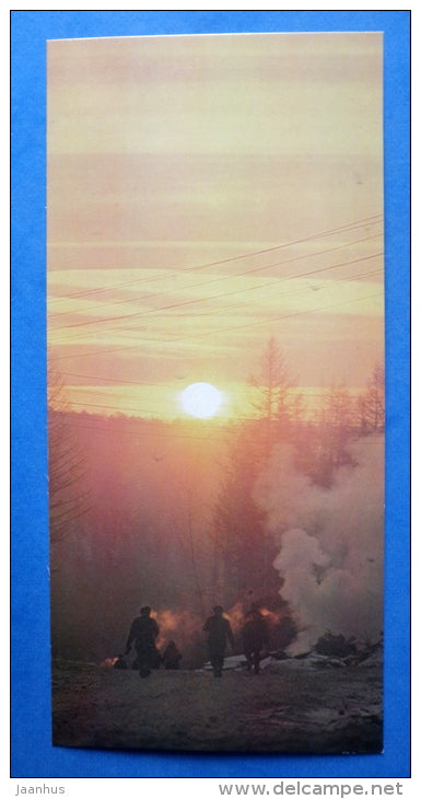 sunrise - in the Taiga - BAM - Baikal-Amur Mainline , construction of the railway - 1976 - Russia USSR - unused - JH Postcards