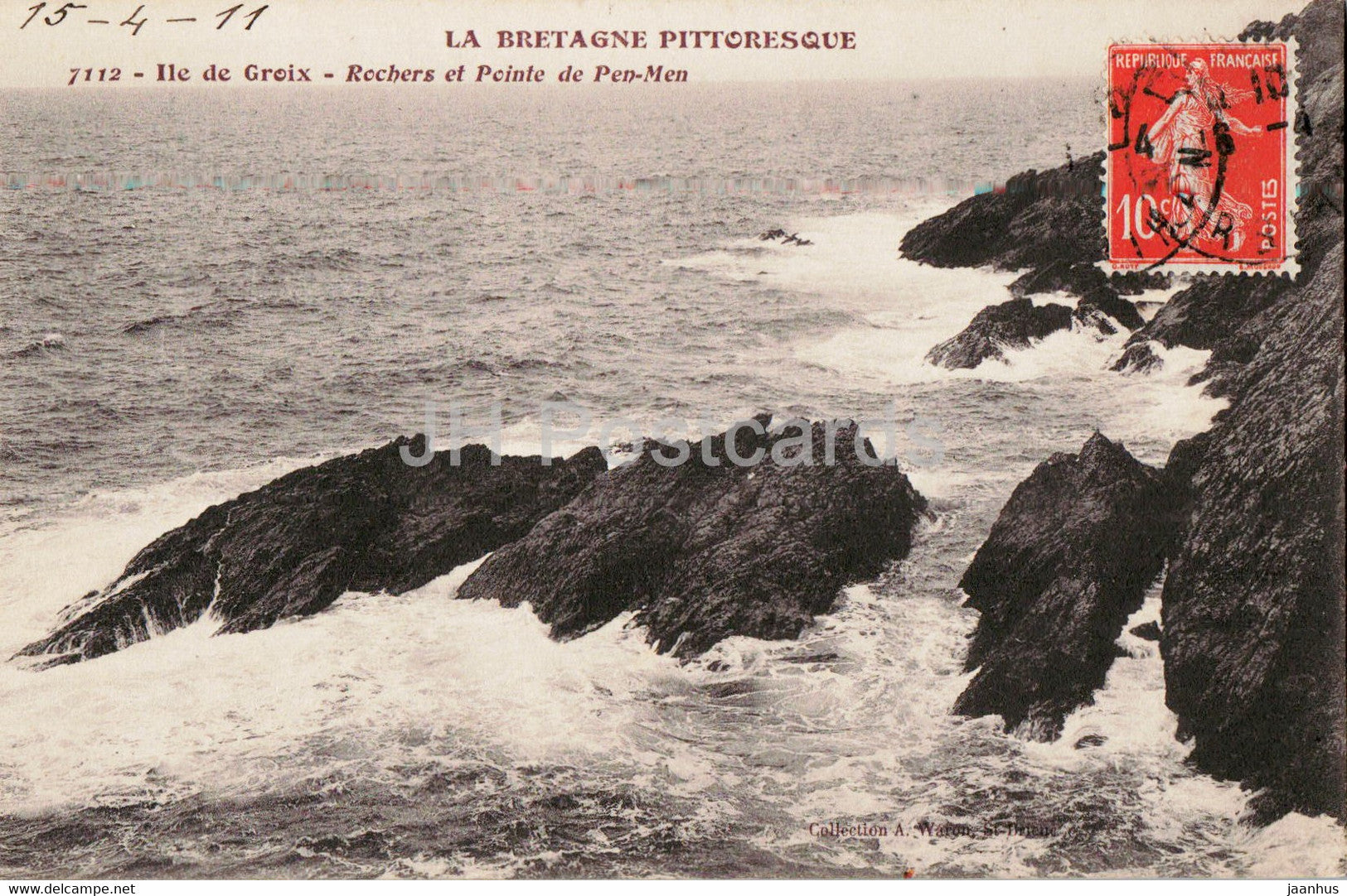Ile de Groix - Rochers et Pointe de Pen Men - La Bretagne Pittoresque - 7112 - old postcard - 1911 - France - used - JH Postcards