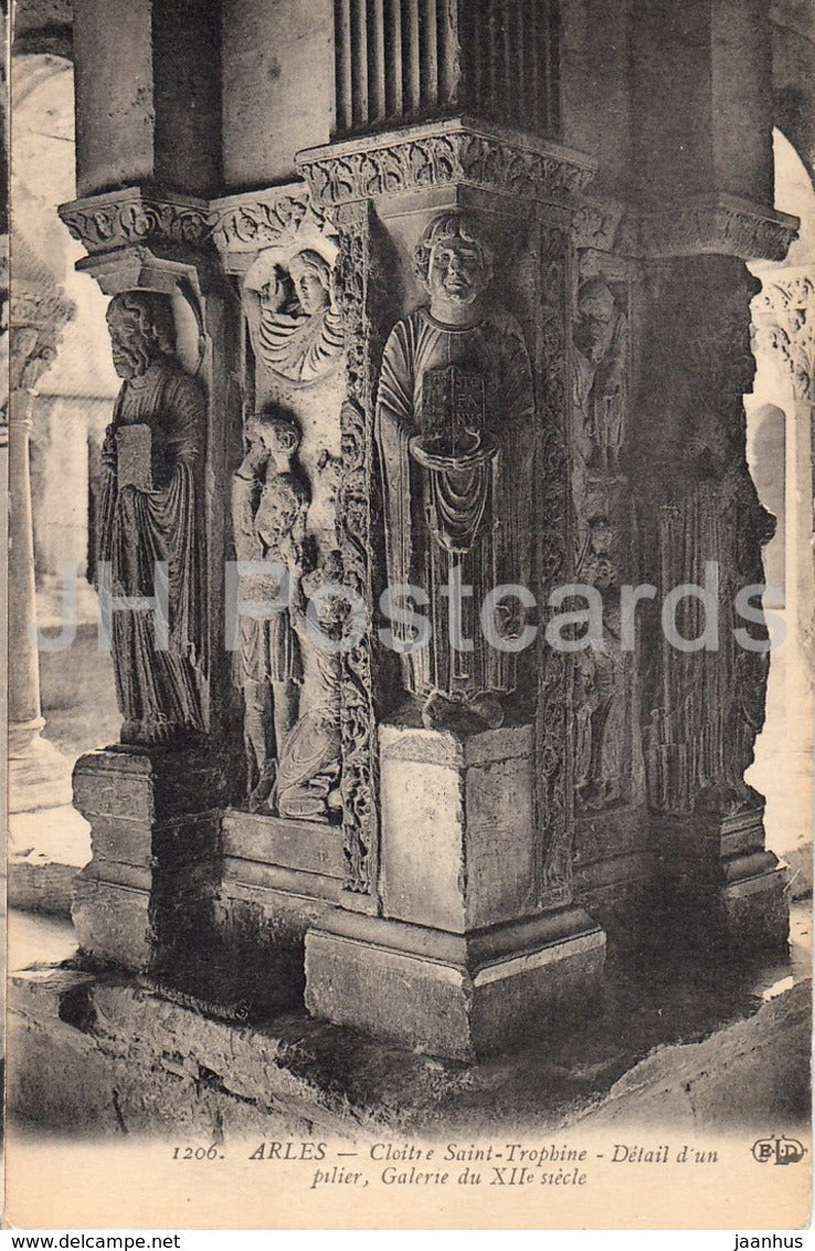 Arles - Cloitre Saint Trophime - Detail d'un pilier - galerie - 1206 - cloister - old postcard - France - unused