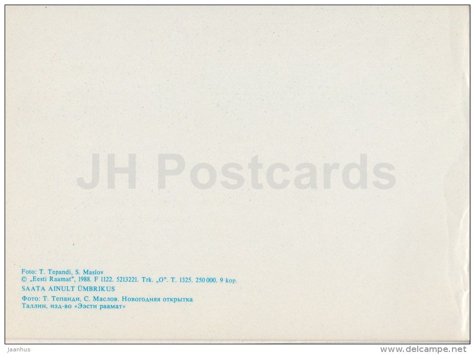 New Year Greeting Card by V. Stanishevskaya - Santa Claus - bullfinch - birds - 1986 - Estonia USSR - unused - JH Postcards