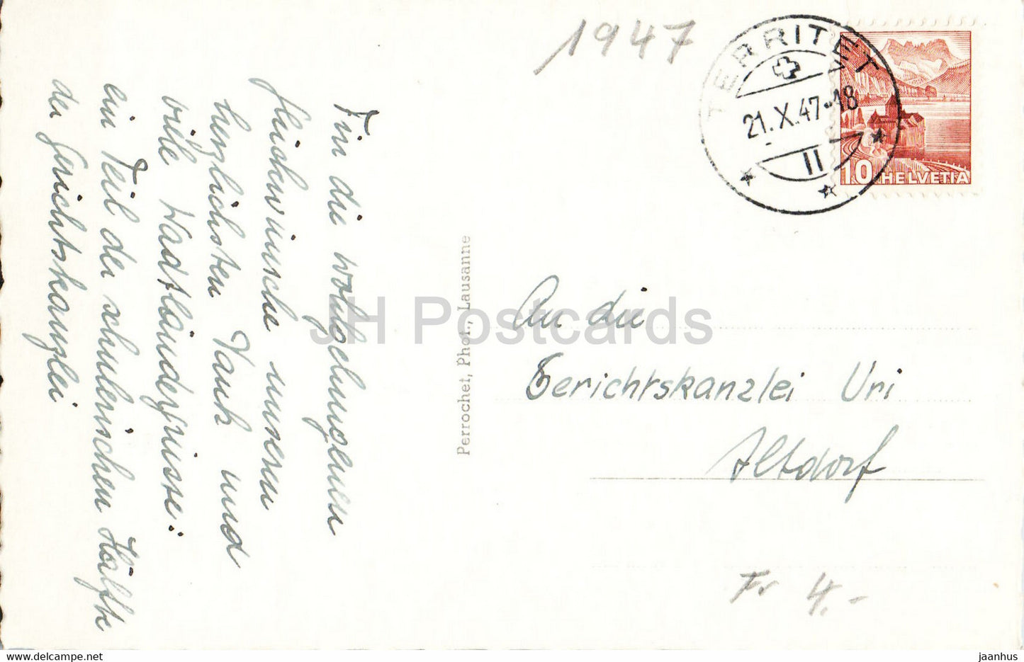Lausanne - La Cathedrale illuminee - cathedral - 773 - 1947 - old postcard - Switzerland - used