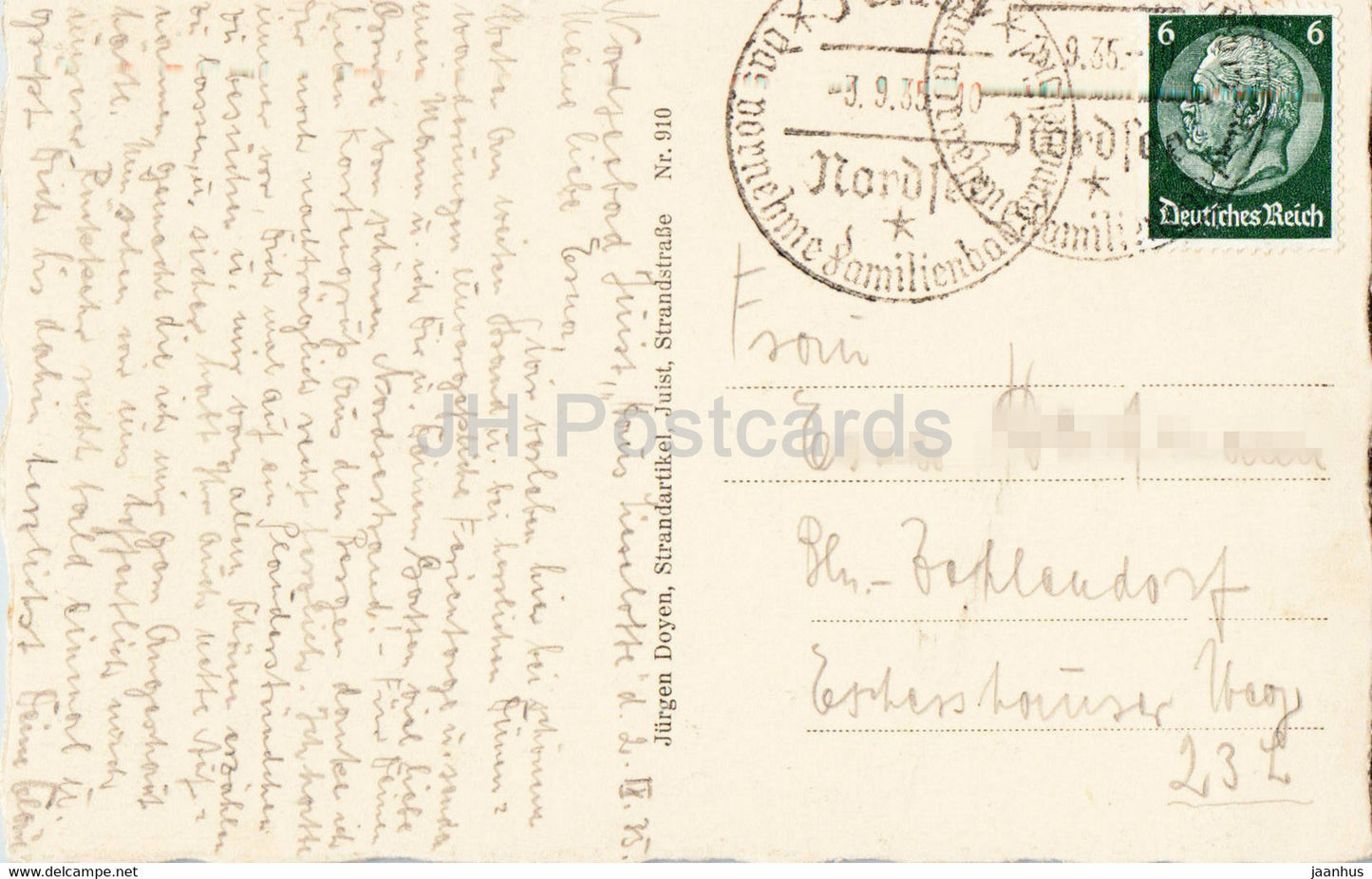 Dunenpartie - côte - carte postale ancienne - 1935 - Allemagne - utilisé