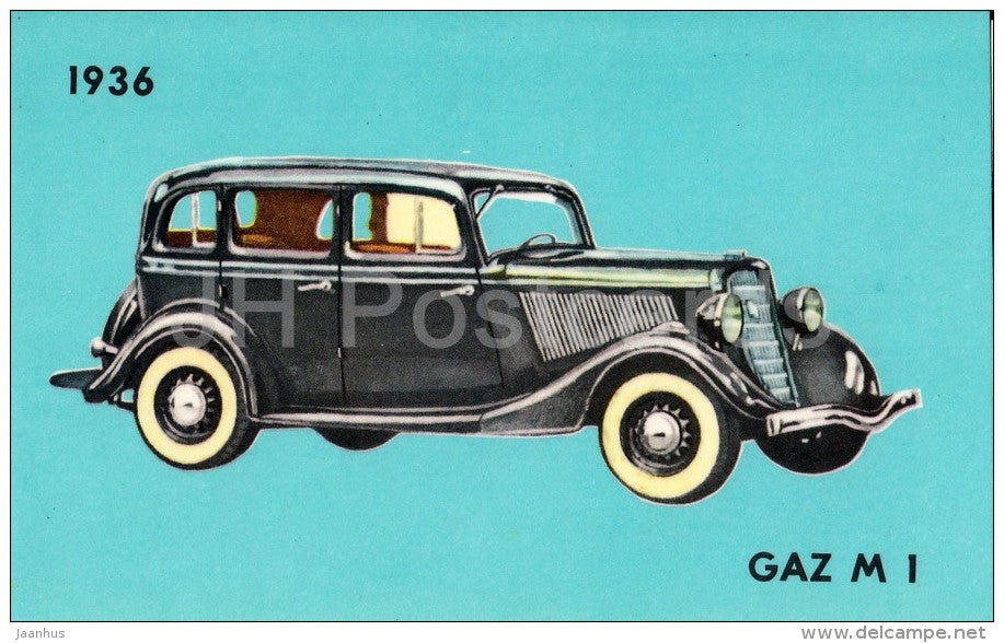 Russian car GAZ M 1 , 1936 - sedan - 1977 - Estonia USSR - unused - JH Postcards