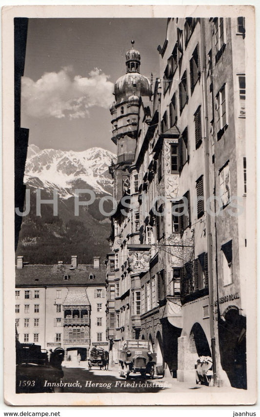 Innsbruck - Herezog Friedriechstrasse - car - 1593 - old postcard - Austria - used - JH Postcards