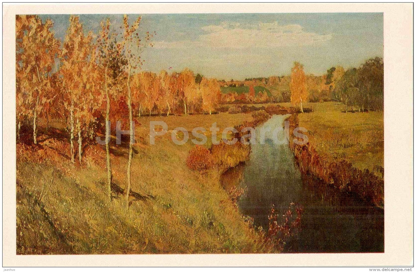 painting by Isaac Levitan - Golden Autumn , 1895 - Tretyakov Gallery - russian art - unused - JH Postcards